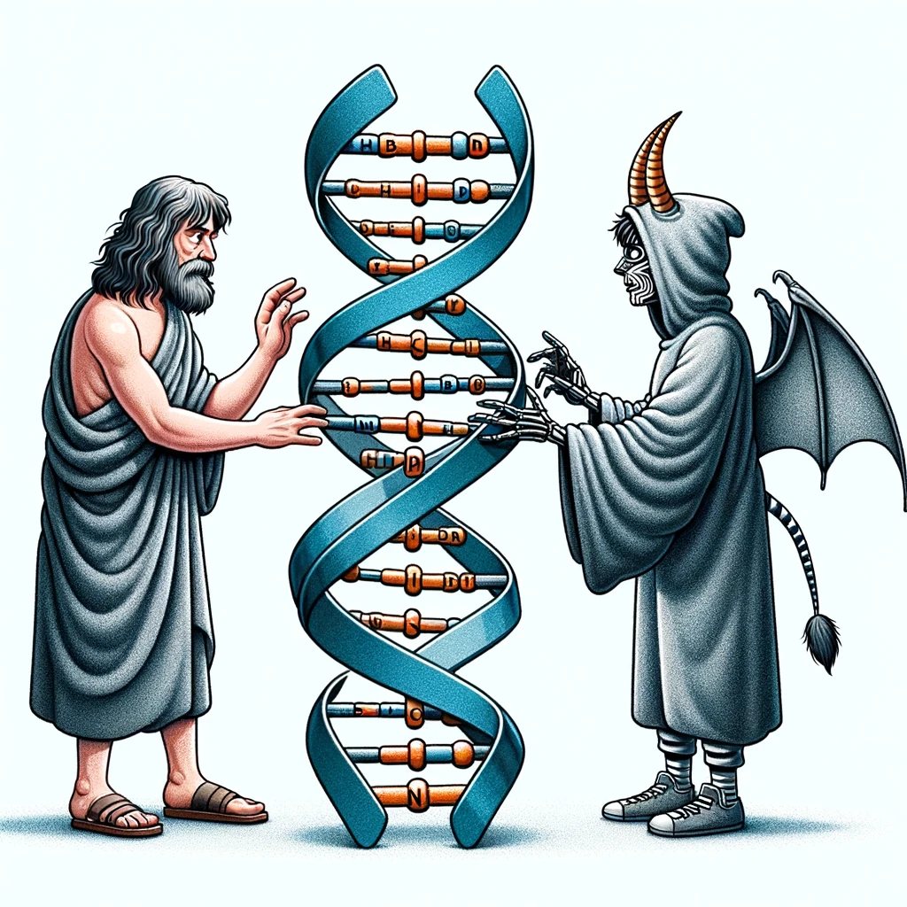 Creative and educational illustration depicting the two figures