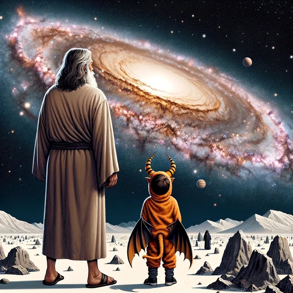 Creative and educational illustration depicting two middle-aged figure