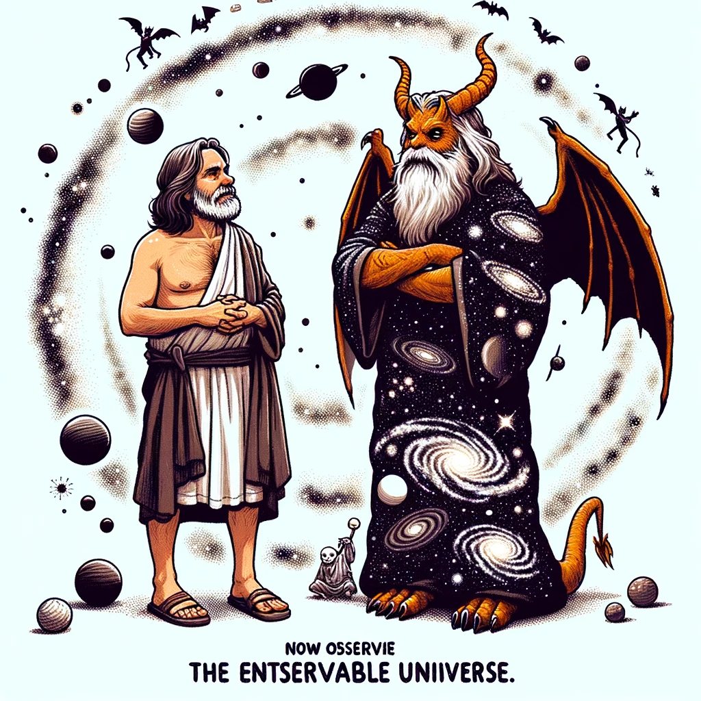Creative and educational illustration depicting two middle-aged figure
