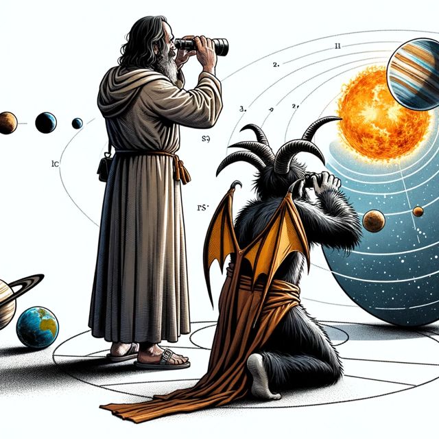 Creative and educational illustration depicting two middle-aged figure