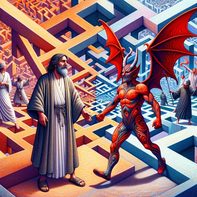 Extremely abstract and imaginative illustration depicting two figures