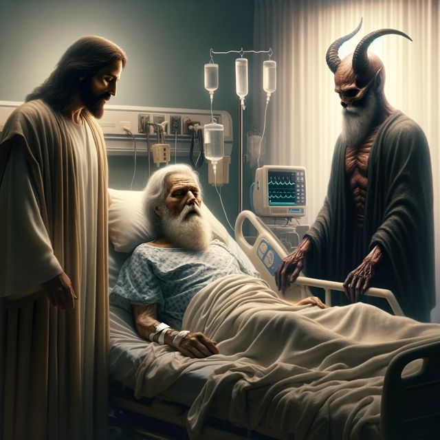 Poignant and solemn scene in a hospital room