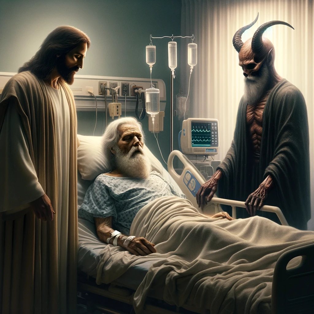 Poignant and solemn scene in a hospital room