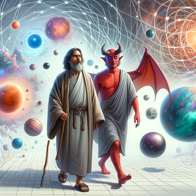 Speculative and imaginative illustration depicting two specific figure