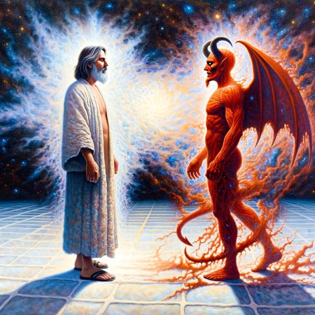 Transcendental and metaphysical illustration depicting two figures